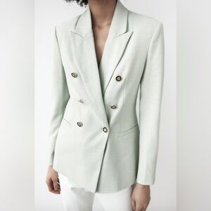 ZARA WOMEN NEW DOUBLE BREASTED BLAZER MINT GREEN, Size L